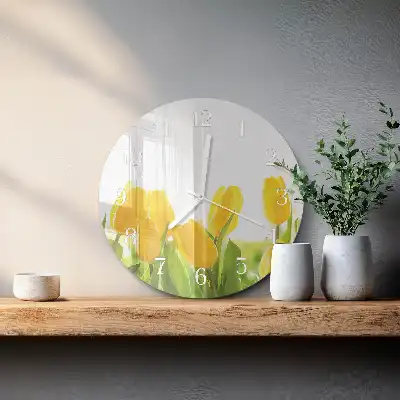 Hodiny s fotkou skleněné kulaté Tulipány