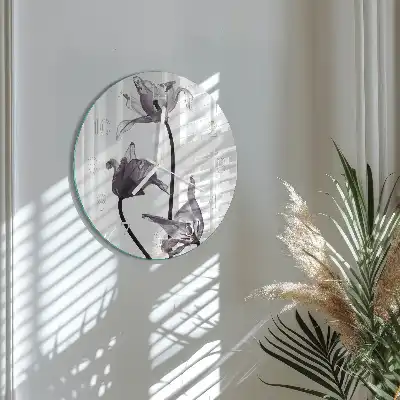 Hodiny na skle kulaté Květiny