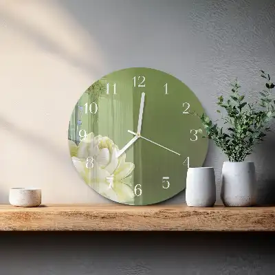 Kulaté skleněné hodiny na zeď Lilie