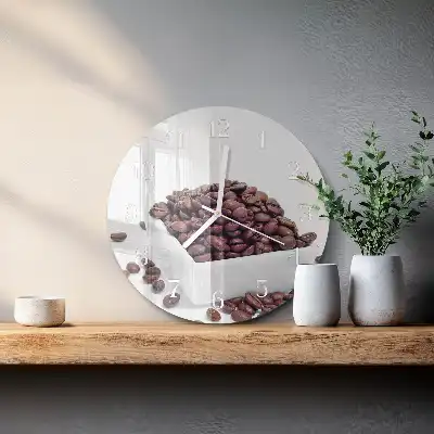 Kulaté skleněné hodiny na stěnu Kávová zrna