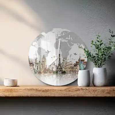 Kulaté skleněné hodiny na zeď Svět