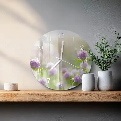 Kulaté skleněné hodiny na zeď Květiny