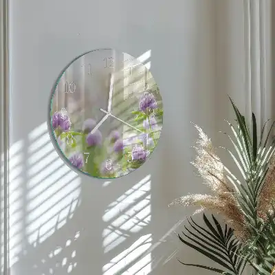 Kulaté skleněné hodiny na zeď Květiny