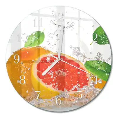 Hodiny s fotkou skleněné kulaté Grapefruit