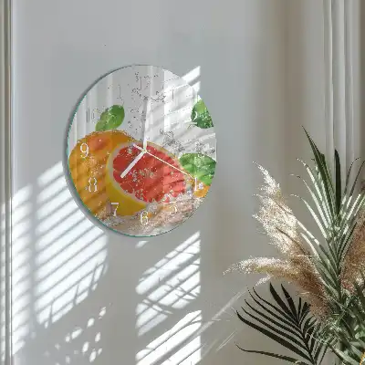 Hodiny s fotkou skleněné kulaté Grapefruit