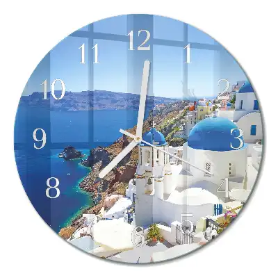 Kulaté skleněné hodiny na stěnu Santorini