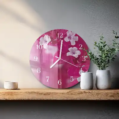 Nástěnné hodiny skleněné kulaté Květiny