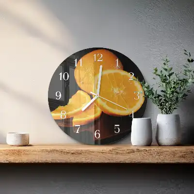 Kulaté skleněné hodiny na zeď Pomeranče