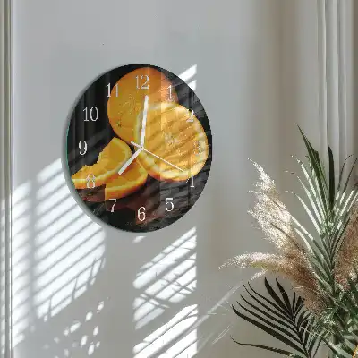 Kulaté skleněné hodiny na zeď Pomeranče