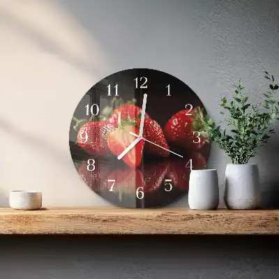 Kulaté skleněné hodiny na zeď Jahody