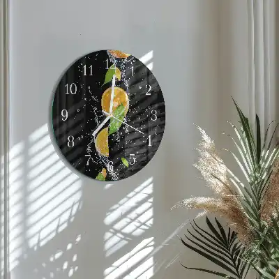 Kulaté skleněné hodiny na stěnu Pomeranče