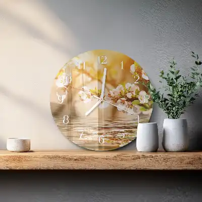 Kulaté skleněné hodiny na zeď Květiny