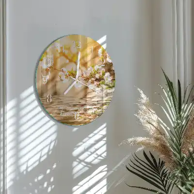 Kulaté skleněné hodiny na zeď Květiny