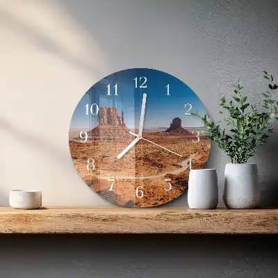 Hodiny s fotkou skleněné kulaté Poušť
