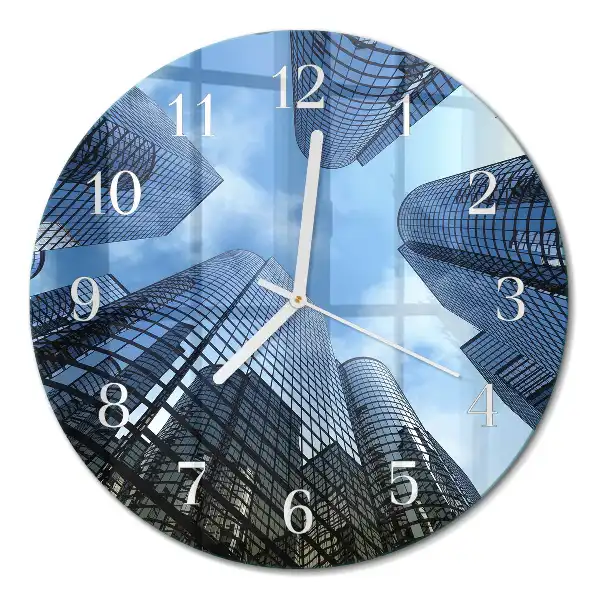 Hodiny s fotkou skleněné kulaté Skleněné budovy