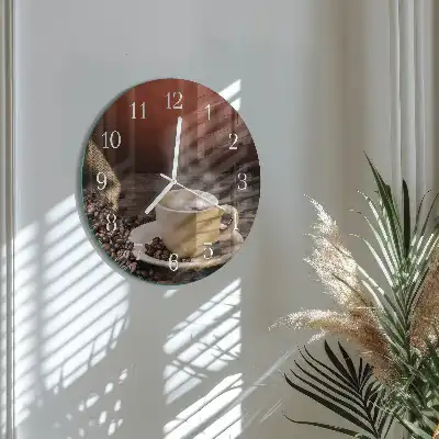 Hodiny na skle kulaté Káva