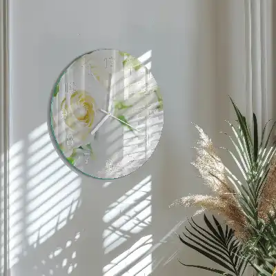 Hodiny s fotkou skleněné kulaté Růže