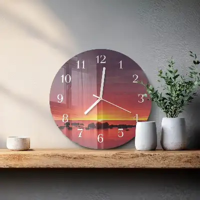 Hodiny s fotkou skleněné kulaté Západ slunce