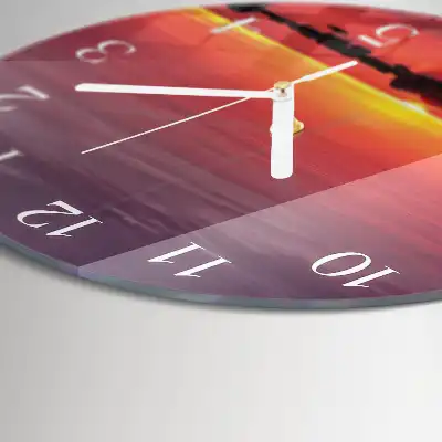Hodiny s fotkou skleněné kulaté Západ slunce