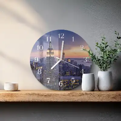 Kulaté skleněné hodiny na stěnu Město