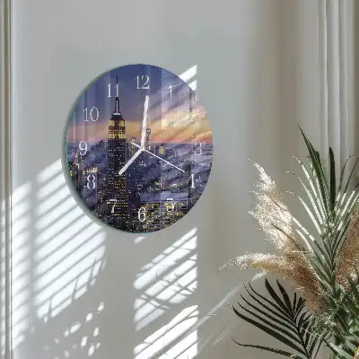 Kulaté skleněné hodiny na stěnu Město