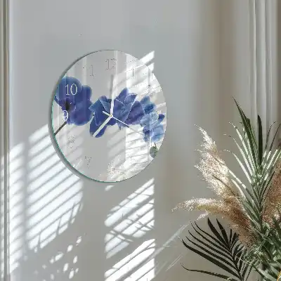 Hodiny s fotkou skleněné kulaté Orchidej