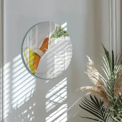 Nástěnné hodiny skleněné kulaté Mrkev a banány