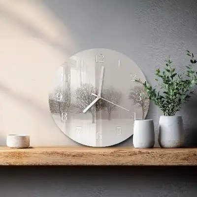 Kulaté skleněné hodiny na zeď Zima