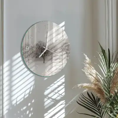 Kulaté skleněné hodiny na zeď Zima