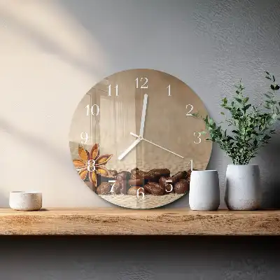 Hodiny s fotkou skleněné kulaté Kávová zrna