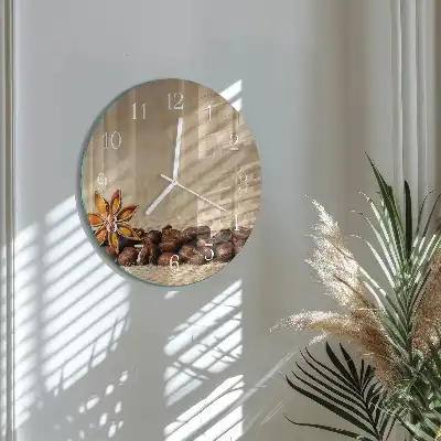 Hodiny s fotkou skleněné kulaté Kávová zrna