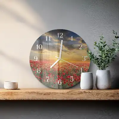 Kulaté skleněné hodiny na stěnu Makové pole
