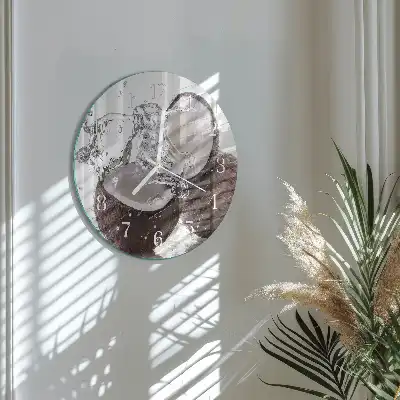 Hodiny na skle kulaté Kokosové ořechy