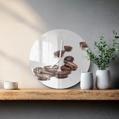 Hodiny s fotkou skleněné kulaté Kávová zrna