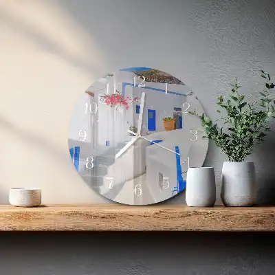 Kulaté skleněné hodiny na zeď Santorini