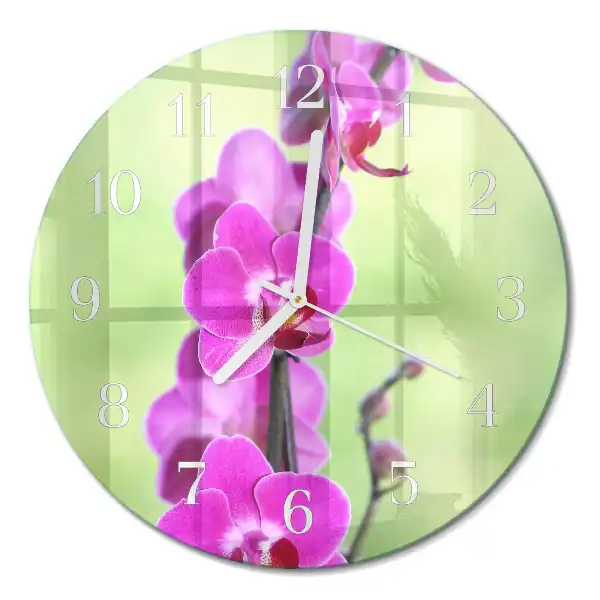 Hodiny s fotkou skleněné kulaté Orchidej