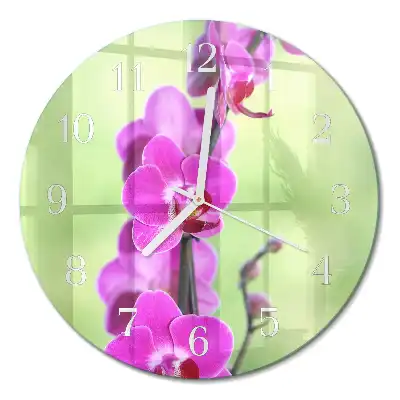 Hodiny s fotkou skleněné kulaté Orchidej