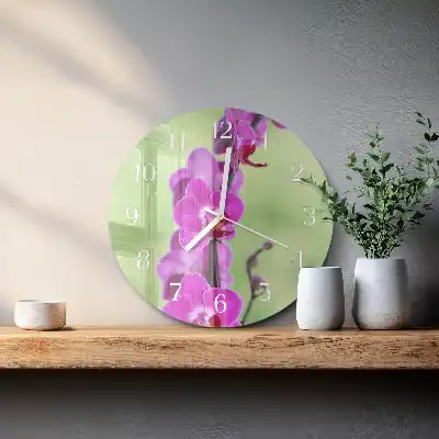 Hodiny s fotkou skleněné kulaté Orchidej