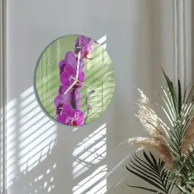 Hodiny s fotkou skleněné kulaté Orchidej