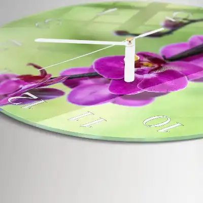 Hodiny s fotkou skleněné kulaté Orchidej