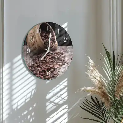 Hodiny na skle kulaté Kávová zrna