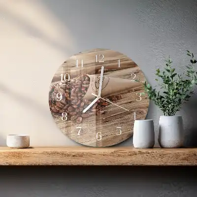 Hodiny s fotkou skleněné kulaté Kávová zrna