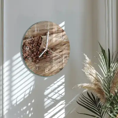 Hodiny s fotkou skleněné kulaté Kávová zrna