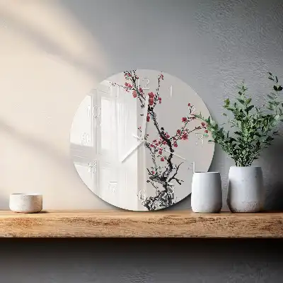 Kulaté skleněné hodiny na zeď Květiny