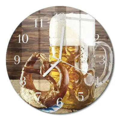 Kulaté skleněné hodiny na stěnu Preclík s pivem