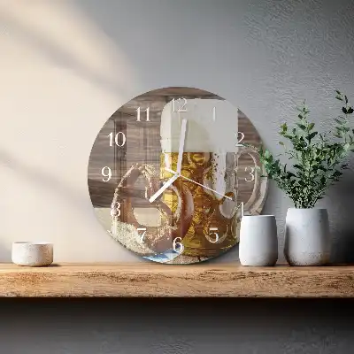 Kulaté skleněné hodiny na stěnu Preclík s pivem