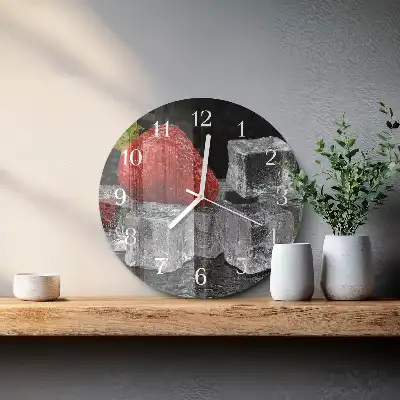 Kulaté skleněné hodiny na zeď Jahodová zmrzlina