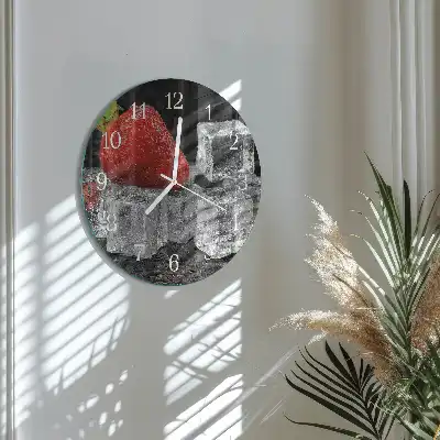 Kulaté skleněné hodiny na zeď Jahodová zmrzlina