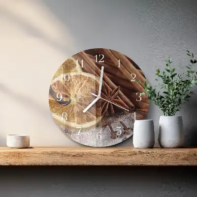 Kulaté skleněné hodiny na stěnu Skořicový anýz