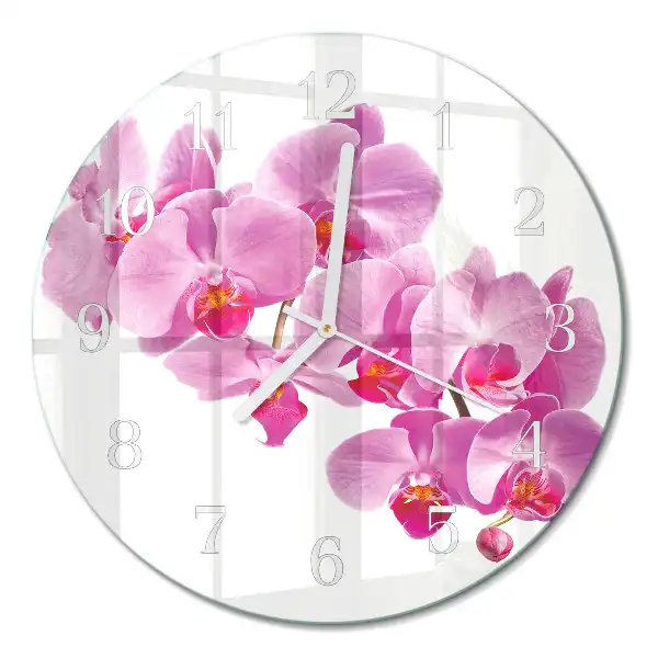 Nástěnné hodiny skleněné kulaté Orchidej